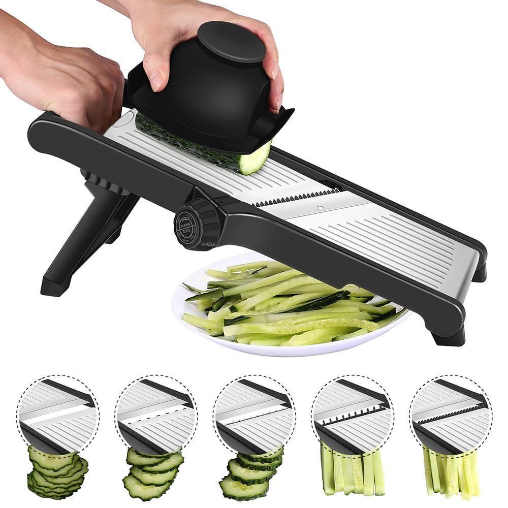 Dripio Groentesnijder Mandoline van Roestvrij Staal, Instelbaar van 1 tot 9 mm, inclusief Handschoenen