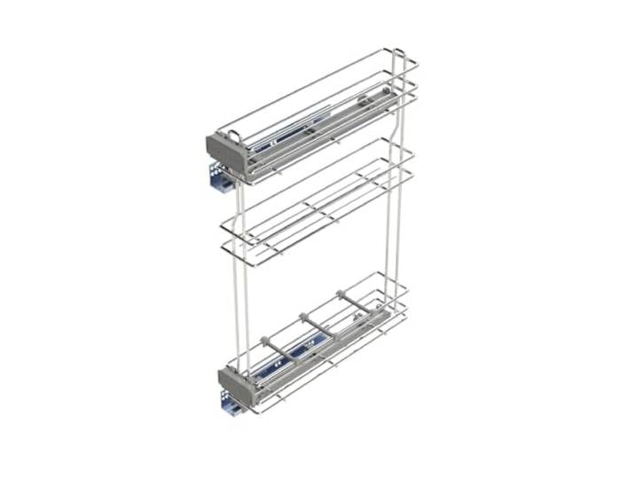 Emuca - Porte-Bouteilles extractible avec Fermeture à amortie\, Gauche\, 3 Plateaux\, Module 800x150mm\, Acier\, Chromé