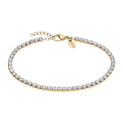 Armband LOTUS "Ionic", gelbgoldfarben, kristallweiß, kristallweiß, Armbänder, Damen, 19,5cm, Edelstahl, Armband, mit Glasstein