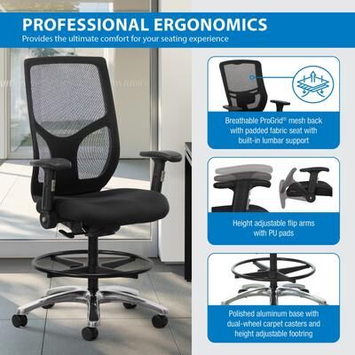 Office Star Products OSP Drafting Chair with Lumbar Support and Mesh Back