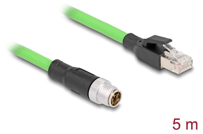 Delock M12-kabel X-gecodeerd 8-polige stekker naar RJ45-stekker PUR TPU 5 meter