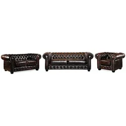 Chesterfield Garnitur 3+2+1 - Büffelleder - Braun - BRENTON