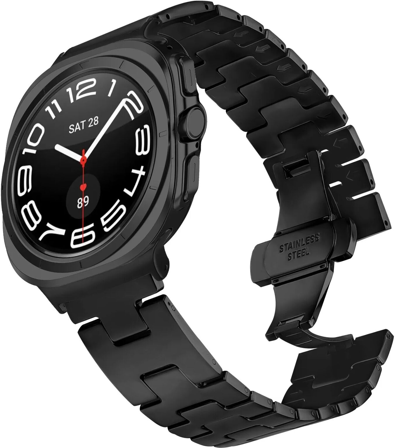 INF Kompatibel mit Samsung Galaxy Watch 8: Edelstahlarmband mit Butterfly-Schließe Schwarz
