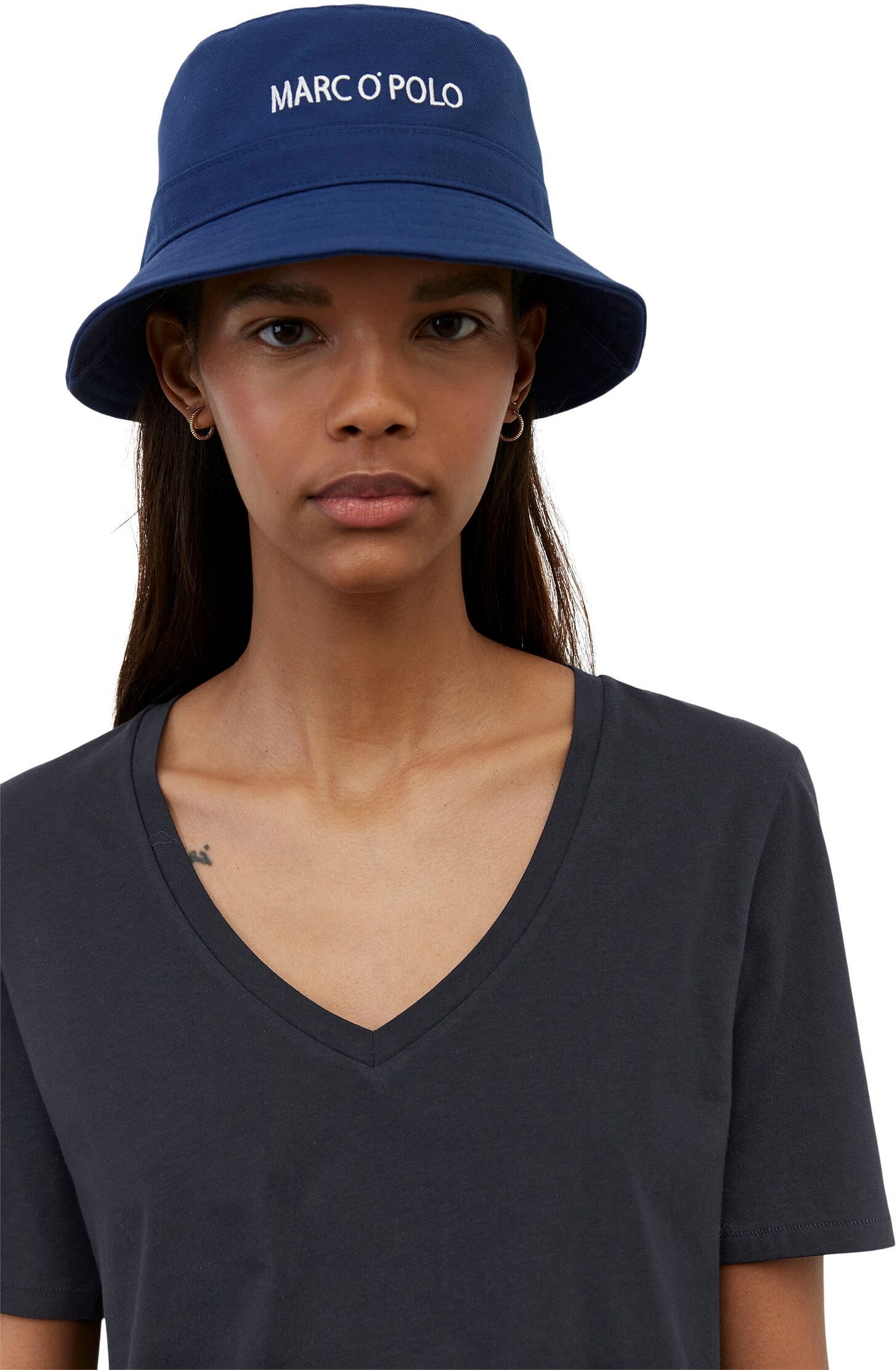 Marc O' Polo V-Shirt MARC O'POLO, Damen, Gr. XL, blau (manic midnight), Jersey, Obermaterial: 100% Baumwolle, unifarben, V-Ausschnitt, Shirts V-Shirt manic midnight XL