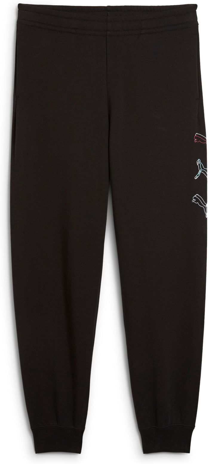 Trainingshose PUMA "ESS LOGO LAB EXECUTION SWEATPANTS TR B", Jungen, Gr. 164, N-Gr, schwarz (puma schwarz), Sweatware, Obermaterial: 68% Baumwolle, 32% Polyester, bedruckt, regular fit normal, Hosen Trainingshose, sportlicher Stil, für Jugendliche, mit Ei