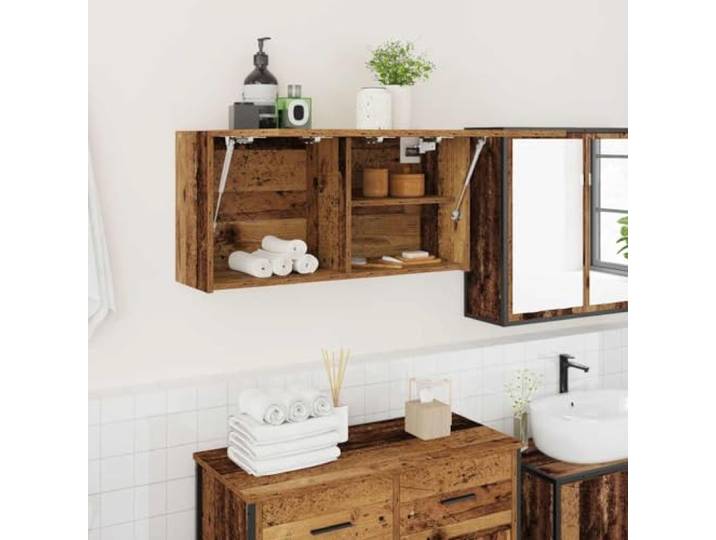 HEFZGDB Bad-Wandschrank Altholz-Optik 80x25x40 cm Holzwerkstoff mit Gasdruckfeder für geräuschloses Öffnen, vielseitig einsetzbar im Badezimmer, Küche oder Wohnbereich, dekorativer