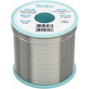 Weller Lötzinn T0051386099, Flussmittel, bleifrei, Ø 1,6mm, 96,5% Zinn, 3% Silber, 0,5% Kupfer, 500g