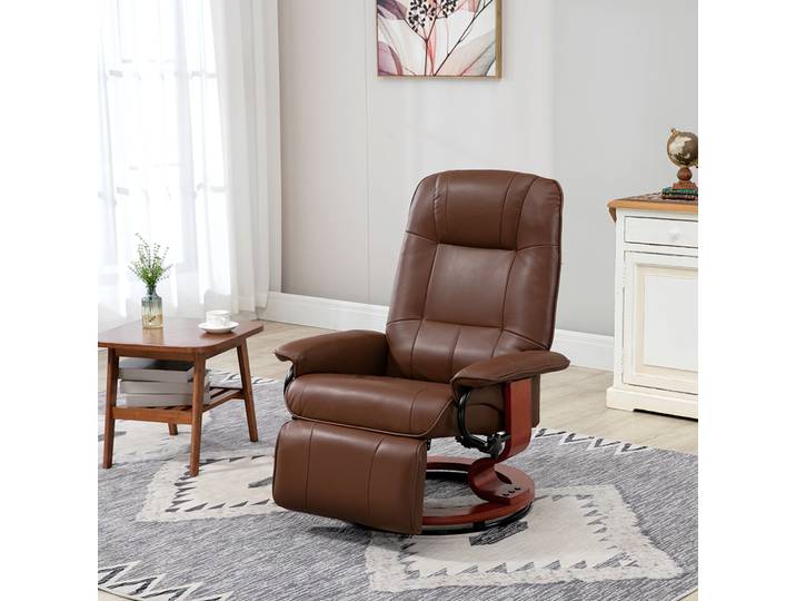 HOMCOM Fauteuil Relax Pivotant 360° Bois Synthétique Marron