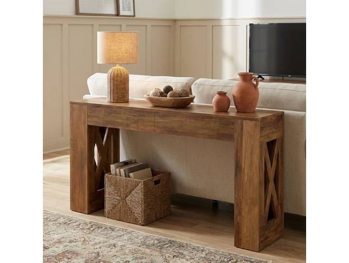 Console d'entrée TOPESCT 160 cm avec tiroirs rectangulaire bois pour couloir salon brun foncé