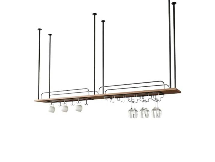 Gaommini Deckenhängendes Weinglasregal aus Massivholz für die Küche Weinhalter für Home Bar Restaurant, Stielglasregal mit Leitplanke(1-TIER-120x30x50cm)