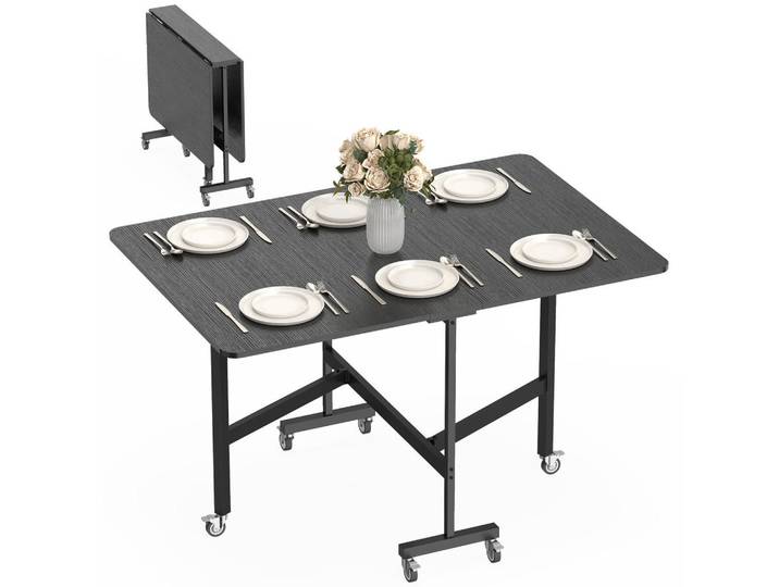 ComfortXL Esstisch De-08416 für 4-6 Personen mit 6 Rollen Schwarz, 80x73x120 cm, Esszimmer, Esstische