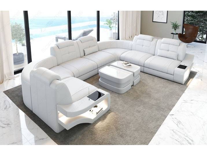 Sofa Dreams Wohnlandschaft Leder Couch Sofa Elena U Form Ledersofa, U-Form Ledersofa mit LED-Beleuchtung