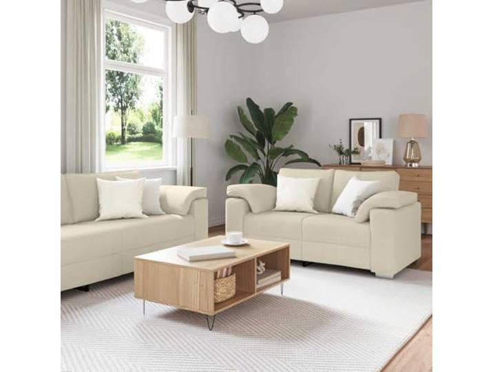 YUTAASU Sofa 2er Set Beige Leinenmischgewebe Atmungsaktiver Stoff, Metallrahmen, Breite Armlehnen, Modernes Design, Einfacher Aufbau