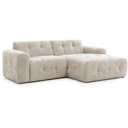 ECKSOFA Kozy im Bumpy-Design mit fester Rückenlehne aus weichem Dunkelbeige Chenille-Stoff - Ottomane rechts