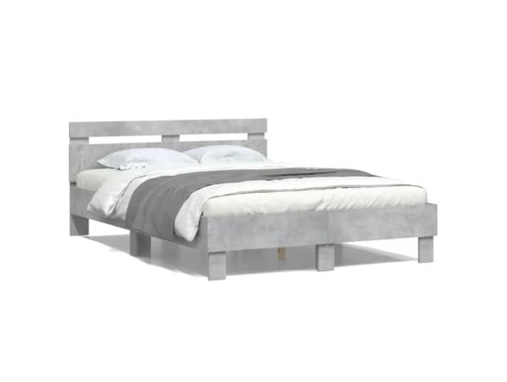 PUGYNBK Bett mit Kopfteil aus technischem Holz, Grau, Beton, 135 x 190 cm Robuster Lattenrost, Rückenstütze, Matratze nicht im Lieferumfang enthalten, für Schlafzimmer