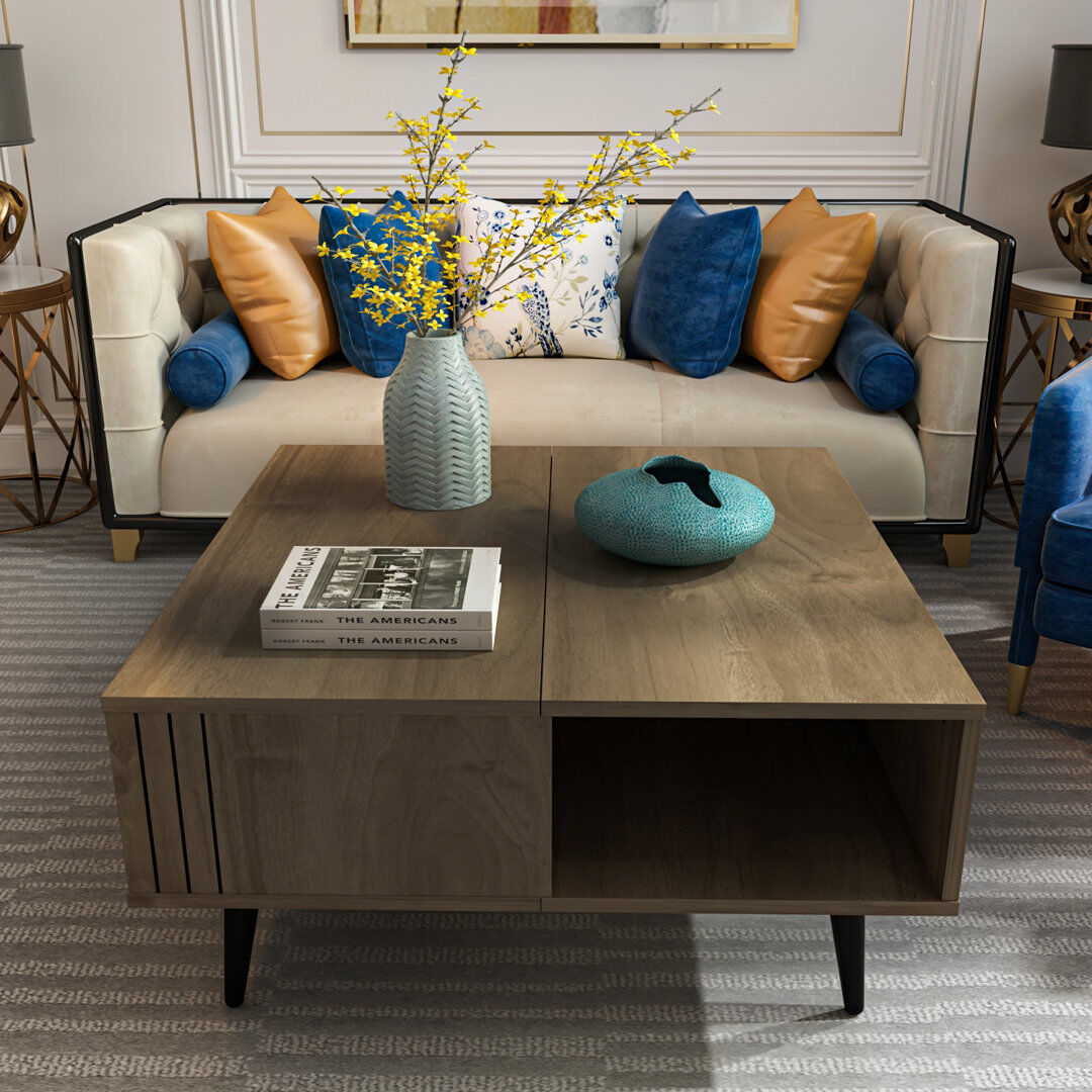 Blue Elephant Aidtya Coffee Table with Storage Walnut/Walnut/Black 46.5cm H X 89.4cm W X 89.4cm D
