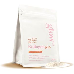 Glow25 Kollagen Plus, Hydrolysat, Peptide Typ 1 & 3, Pulver, mit Vitamin C + Zink + Biotin, 225 g