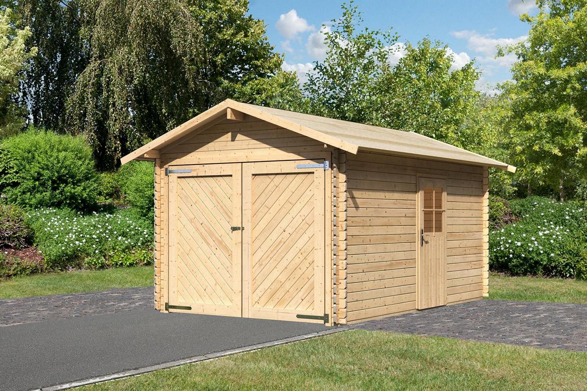 KARIBUHOLZT Blockbohlengarage 28mm Satteldach,natur 280x430x241 08427245
