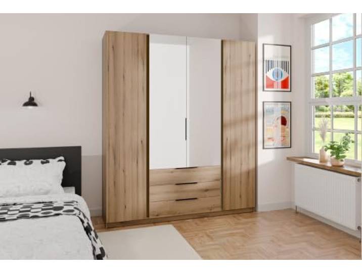 AX Living Nehir Schrank 200 cm Eiche Evoke, 2 Spiegel mittig + 3S 2 Spiegel mittig; 2 glatte Türen; 3 Schubladen – mehr Ordnung im Alltag.