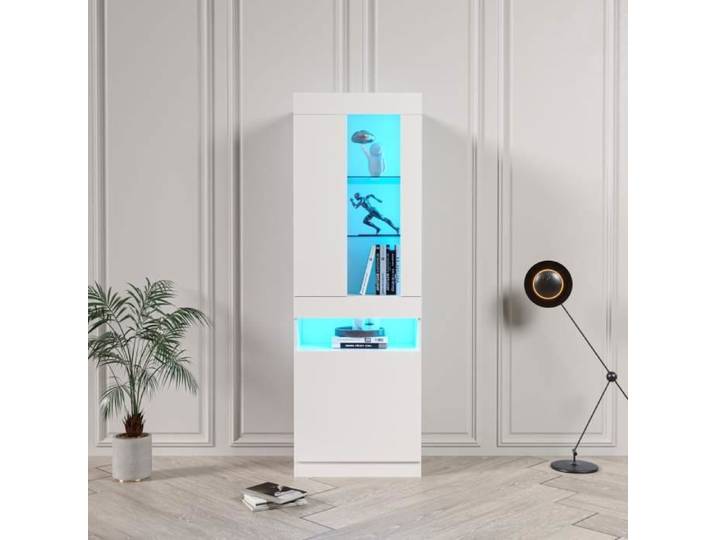 Vitrine - LEYTN - 50x40x180 cm - Bois - Éclairage LED - 3 étagères - Blanc