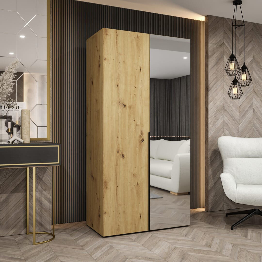 Latitude Run Crisp Hinged Mirrored Door Wardrobe 100cm - Sleek Style & Bright Storage Cashmere 100cm W X 52cm D