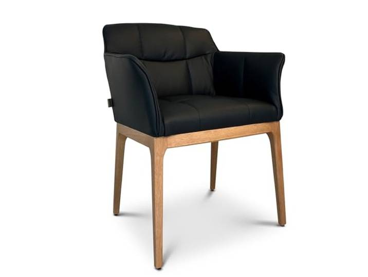 SIX Echtleder Esszimmerstuhl Armlehnenstuhl - Zeta - Design ideal für Esszimmer, Küche & Wohnzimmer - Fertig montiert, bis 150 kg - Gastronomie-Qualität (Schwarz Eiche)
