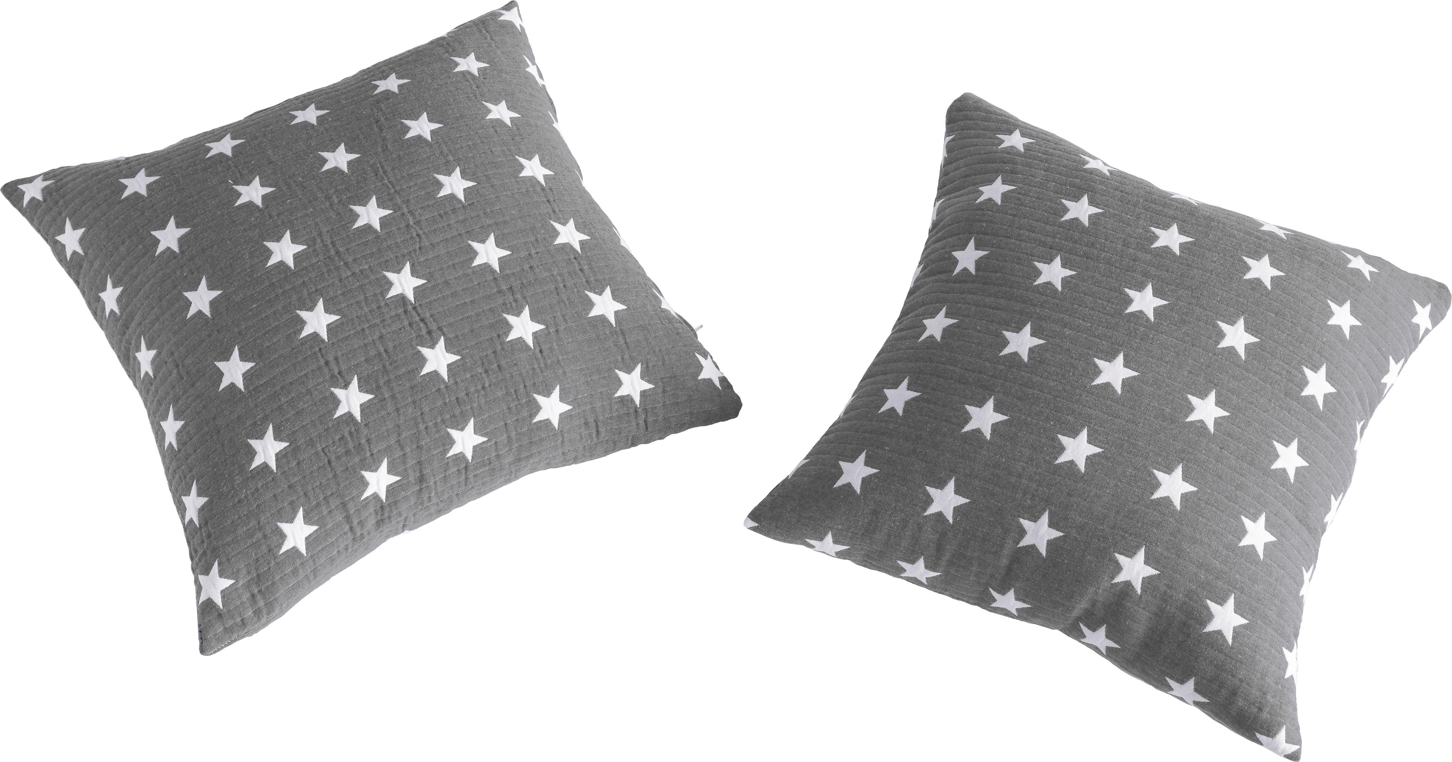 Dekokissen GOODPRODUCT "Yolanda Kissenhülle im Sterne Design", grau (anthrazit, sterne), B:50cm L:50cm, Obermaterial: 50% Baumwolle, 50% Polyester. Füllung: 100% Polyester, Dekokissen_Sitzkissen_Kissenhüllen, Dekokissen, mit Steppung anthrazit, sterne B/L