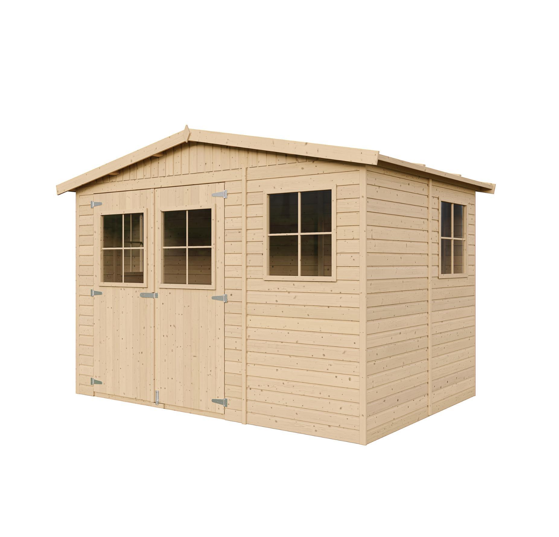 TIMBELA M334 Gartenhaus Holz mit Fenstern - Geräteschuppen Holz H226x324x216 cm/6 m² - Gerätehaus Gartenhütte Fahrradgarage Holz