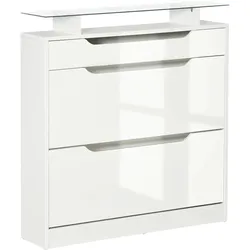Helloshop26 - Kompakter Flur-Schuhschrank 89 x 23 x 96 cm modulare Aufbewahrung Kippschutz modern schlicht aus weißem MDF