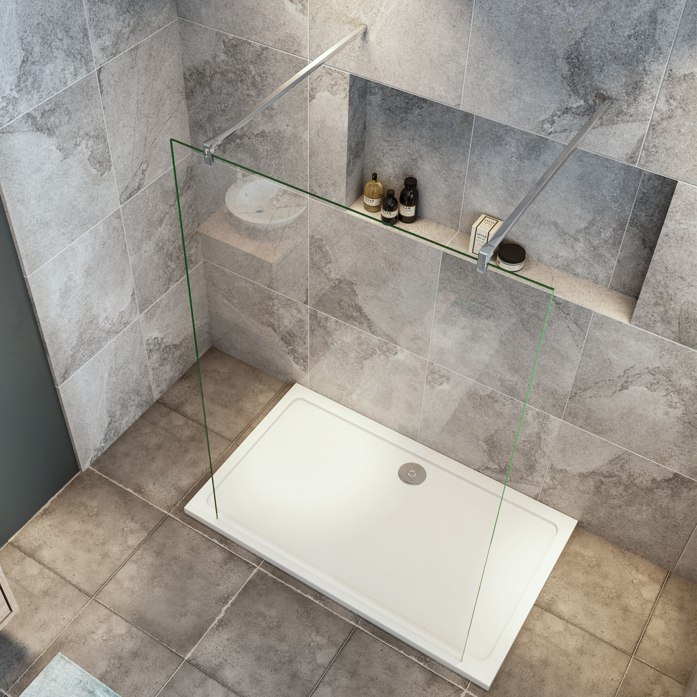 157.7x200cm+ mit 2 F Form:90cm Stabilisator 8mm Nano Sicherheitsglas Walk in Duschwand Duschabtrennung