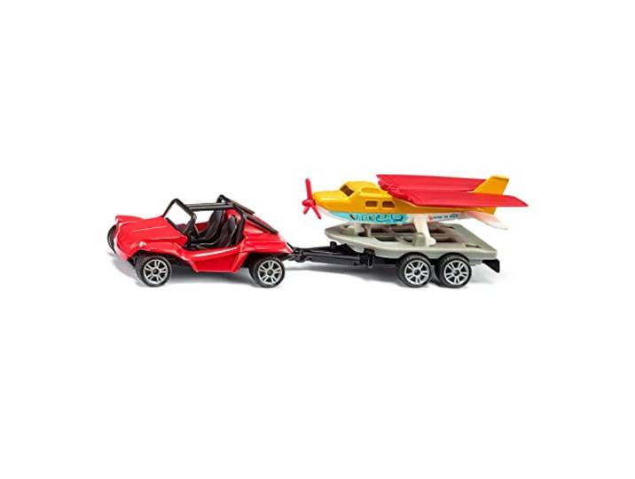 Siku 1696, Buggy met sportvliegtuig, speelgoedset, metaal/plastic, rood/geel, met aanhanger, rubber banden, inklapbare vliegtuigvleugels