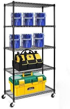 No 5-Tier NSF-Certified Steel Wire Shelving with Wheels Black