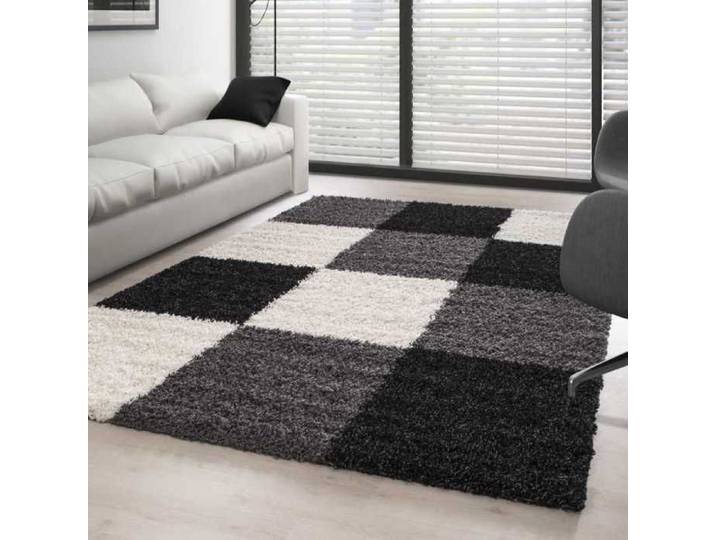 TapisTrend Tapis Shaggy Noir-Blanc-Gris 200 x 290 cm pile longue à carreaux