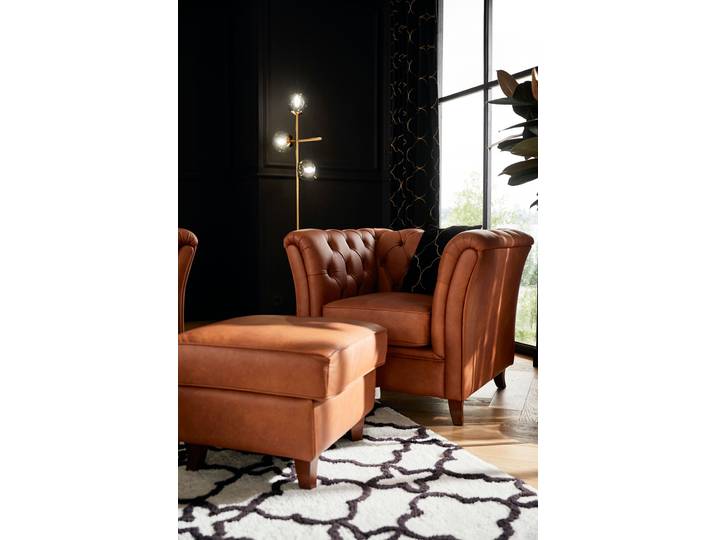 Chesterfield-Sessel HOME AFFAIRE Reims Cocktailsessel, Sessel , braun (cognac), B:98cm H:76cm T:88cm, Samtoptik (100% Polyester), Sessel, mit echter Chesterfield-Knopfheftung, hochwertige Verarbeitung
