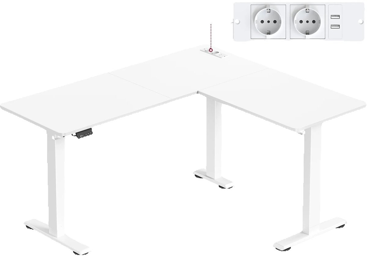 Delightness Elektrisch Zit-Sta Bureau - L-vormig - Met Laadstation - Ergonomisch - Wit