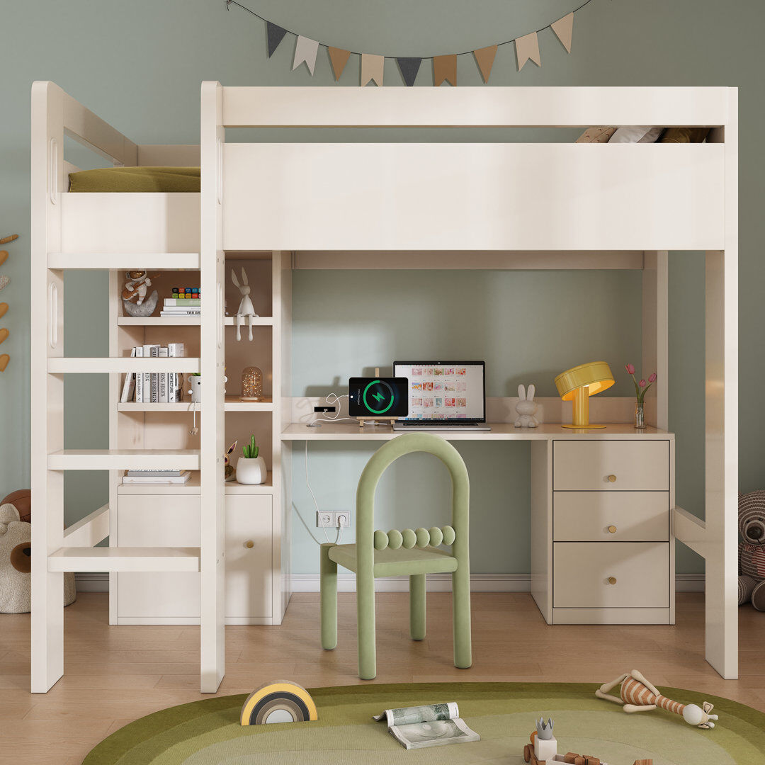 Ivy Bronx Loft Bed With Desk & Storage - White Space-saving Design, Usb Charging White
