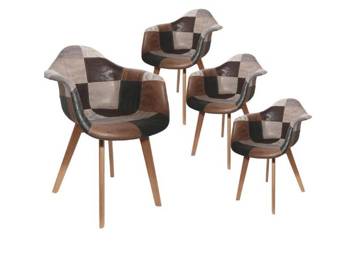 MELO - Lot de 4 Fauteuils Scandinaves Aspect Vieux Cuir
