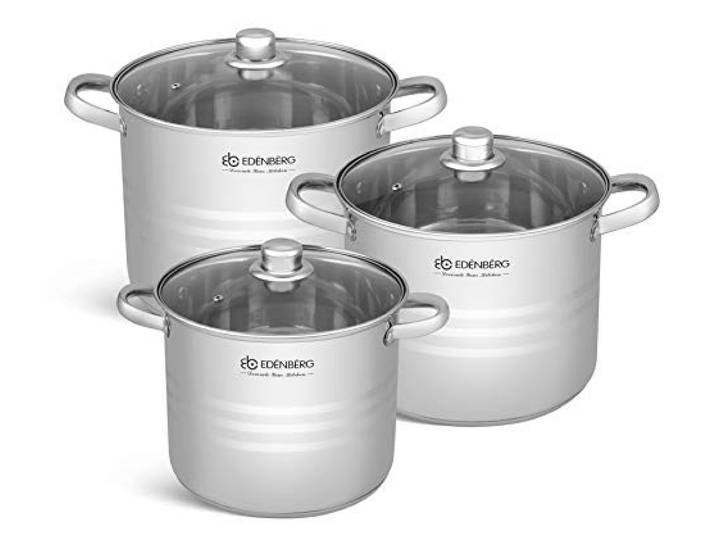 Edenberg EB-530, 6-teiliges Kochtopfset Induktion mit Glasdeckel, Topf Set Komplett für: Gas-, Elektro-, Halogen-, Keramik- und Induktionsherde