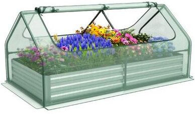 Costway 6 x 3 x 3 Feet Galvanized Raised Garden Bed with Greenhouse-Green