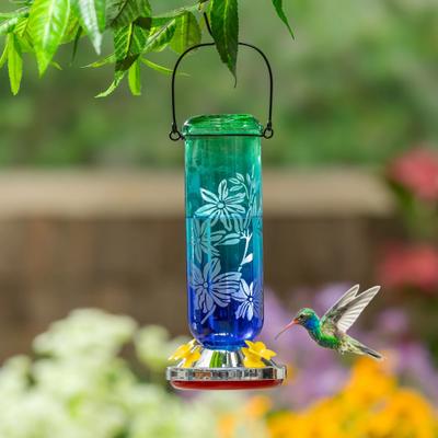 Evergreen Etched Glass Hummingbird Feeder