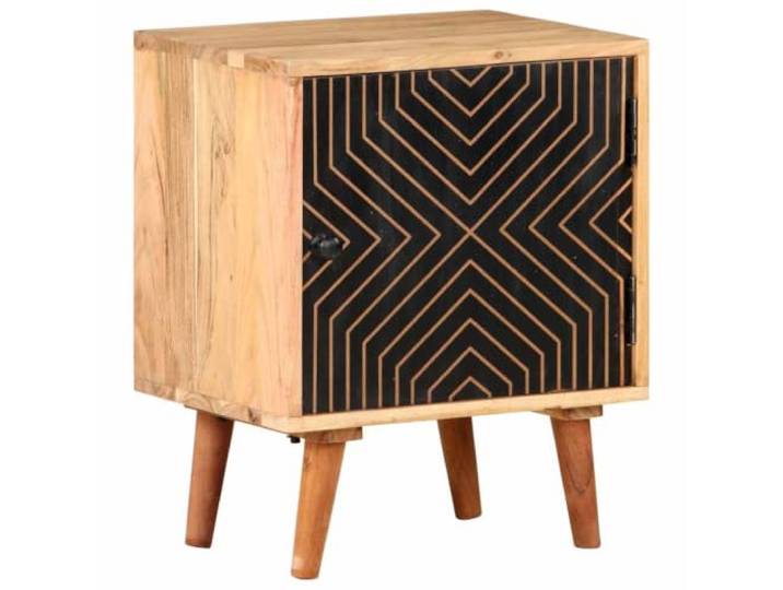 KDVXBCQJH Nachttisch 40x30x50cm Akazie Massivholz Nachtschrank Praktischer Nachtschrank fuer das Schlafzimmer mit schwarzer Tuer, natuerlicher Maserung und geschlossener Box-Aufbewahrung.