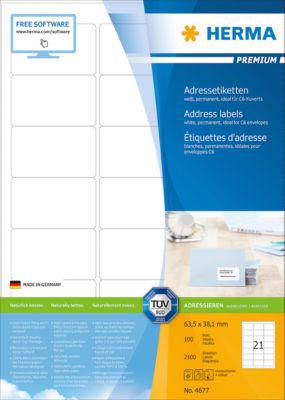 Herma Premium-Adressetiketten Nr. 4677 auf DIN A4-Blättern, 2100 Etiketten, 100 Bogen