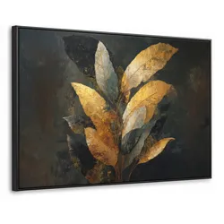 LEINWAND Bilder mit Rahmen - Golden Leaf Komposition - Botanical Luxury - 120x80
