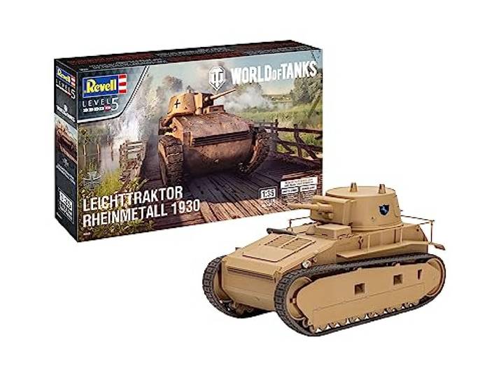 Revell Modelbouwset lichte tractor Rheinmetall 1930 I Officiële World of Tanks gelicentieerd product I Bonuscode voor World of Tanks I Gedetailleerde replica I stickers WOT-stijlen I schaal 1:35