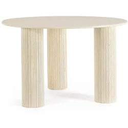 Esstisch Dacca aus Mangoholz, modern rundes Design, creme natur, Ø 120 cm, für 4–6 Personen