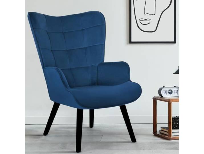 IDMARKET Fauteuil scandinave ANIA en velours bleu