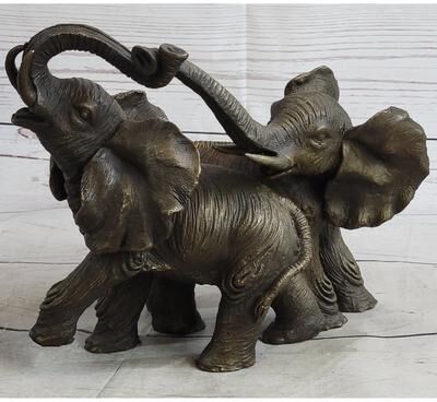 Bronzhaus Baby Elephants Playing Hot Cast Bronze Metal Figurine Sculpture Statue Decor