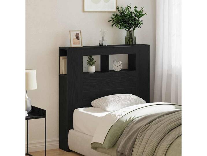 vidaXL Kopfteil vidaXL LED Kopfteil Schwarz Eichen-Optik Holzwerkstoff