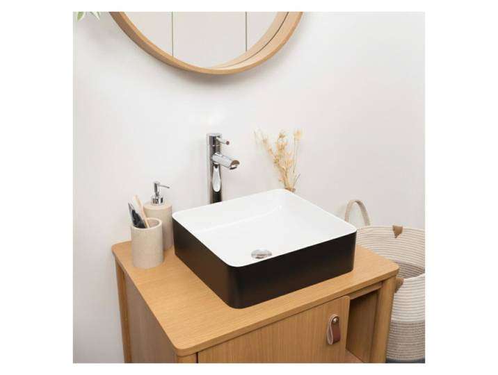 Vasque carrée à poser en céramique bicolore 36 cm