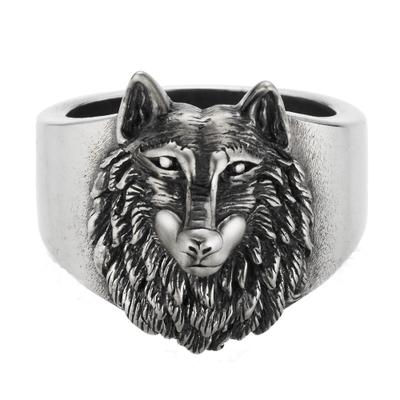 Fingerring CAÏ "925/- Sterling Silber oxidiert Wolf Europa" Gr. 58, silber (silbergrau), Fingerringe, Herren, 058 (18,5), Silber 925 (Sterlingsilber), Fingerring